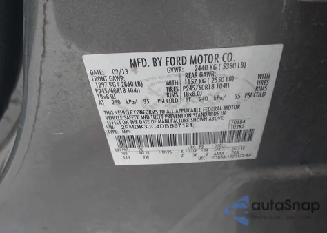 2013 Ford Edge Sel z USA, uszkodzony, nr VIN 2FMDK3JC4DBB87121